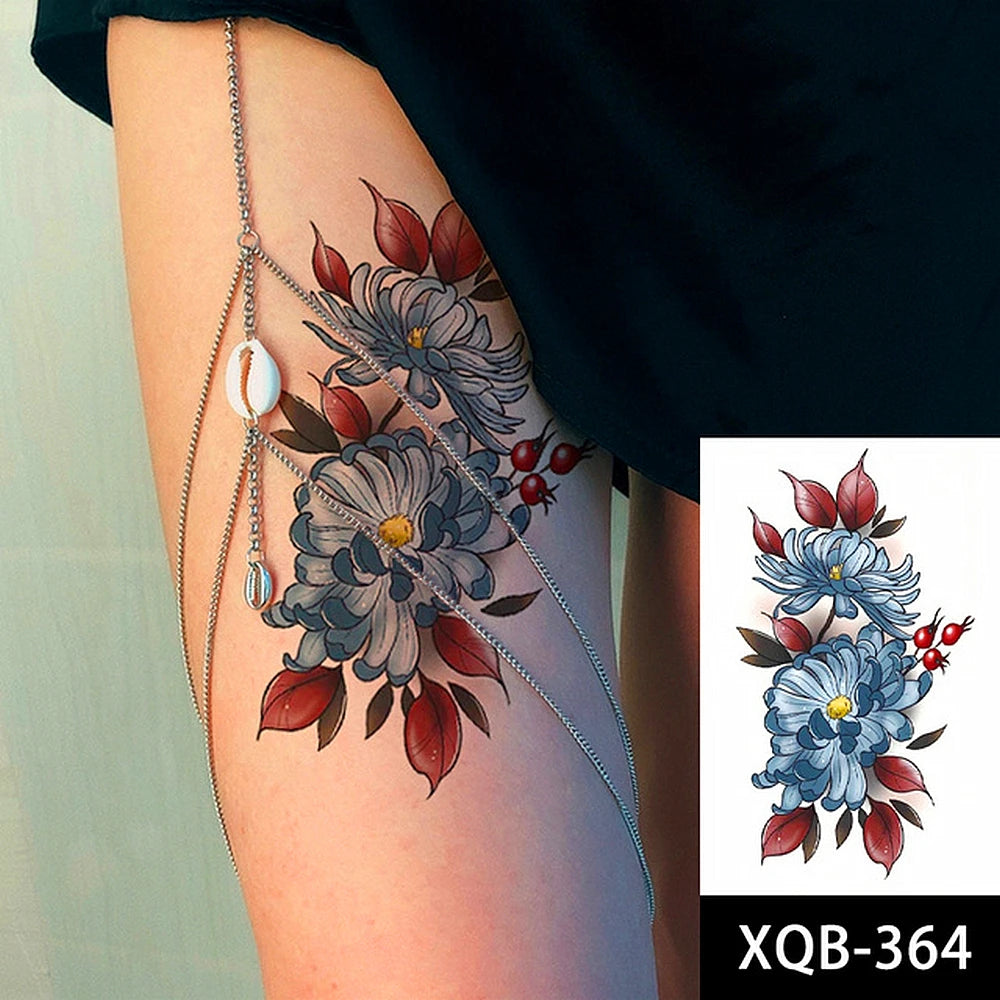 Black Temporary Tattoos Sexy Women Body Arm Art Compass Snake Flower Henna Mandala Waterproof  Character Fake Girl Tatoo Sticker