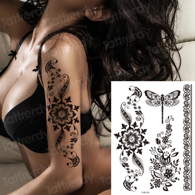 sexy tatoo for women temperary tattoo leg stocking black henna lace tattoo sticker girl water fake tatoo decal big size body art