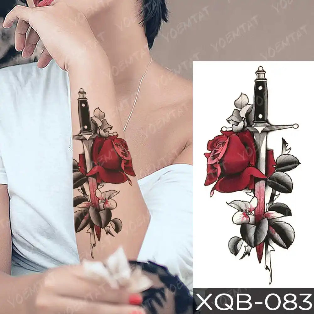 Waterproof Temporary Tattoo Sticker Moon Rose Mandala Lotus Flash Tattoos Lion Fox Flowers Body Art Arm Fake Tatoo Women Men