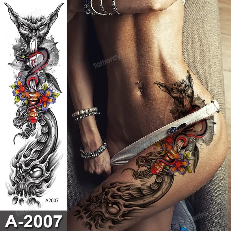 sexy tattoo stockings thigh leg temporary tatoos for women girls body stickers flowers peonies carp fish dragon snake tattoo big