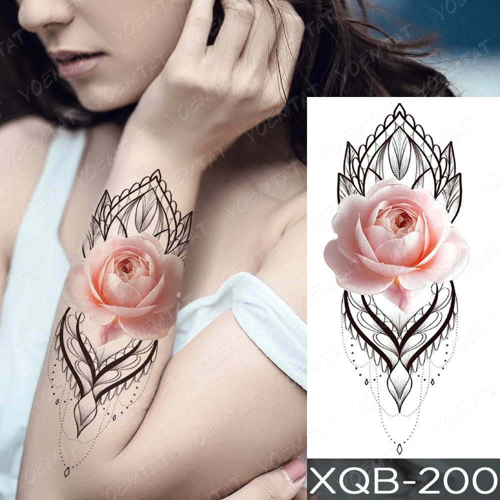 Waterproof Temporary Tattoo Sticker FLowers Dream Catcher Flash Tattoos Flowers Bird Rose Body Art Arm Fake Sleeve Tatoo Women