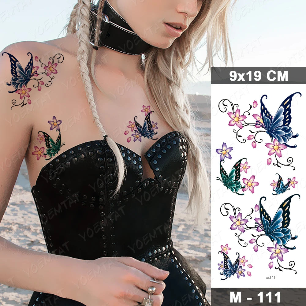 Waterproof Temporary Tattoo Sticker 3D Feather Butterfly Flash Tatoo Wrist shoulder leg Fake Tatto For Body Art Women Girl