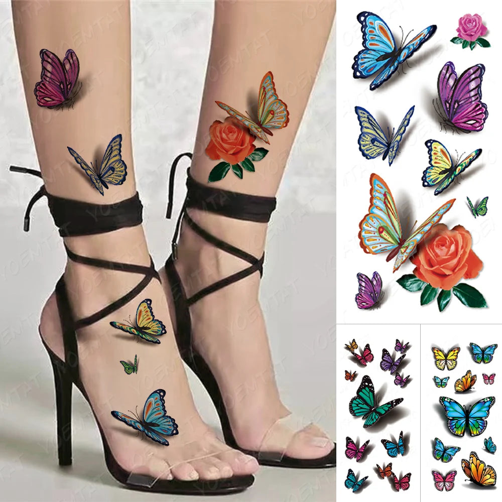 Waterproof Temporary Tattoo Sticker 3D Feather Butterfly Flash Tatoo Wrist shoulder leg Fake Tatto For Body Art Women Girl