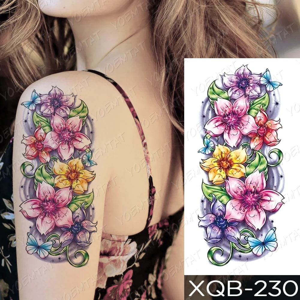 Waterproof Temporary Tattoo Sticker FLowers Dream Catcher Flash Tattoos Flowers Bird Rose Body Art Arm Fake Sleeve Tatoo Women