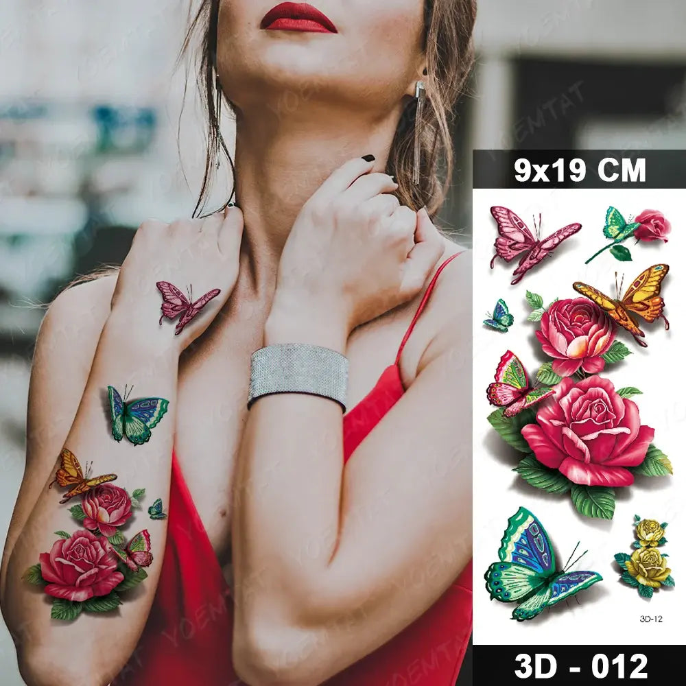 Waterproof Temporary Tattoo Sticker 3D Feather Butterfly Flash Tatoo Wrist shoulder leg Fake Tatto For Body Art Women Girl