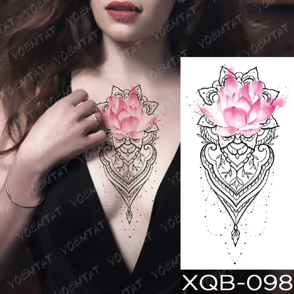 Waterproof Temporary Tattoo Sticker Moon Rose Mandala Lotus Flash Tattoos Lion Fox Flowers Body Art Arm Fake Tatoo Women Men