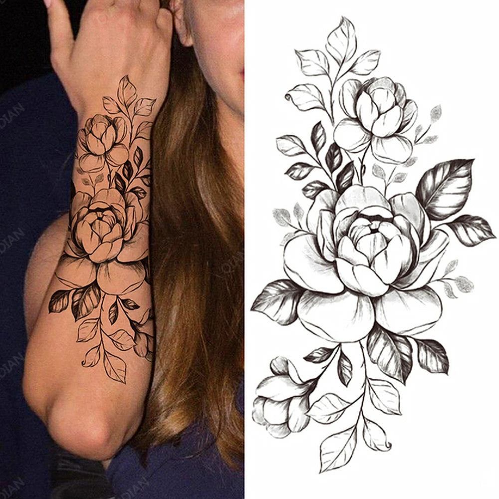 Black Temporary Tattoos Sexy Women Body Arm Art Compass Snake Flower Henna Mandala Waterproof  Character Fake Girl Tatoo Sticker