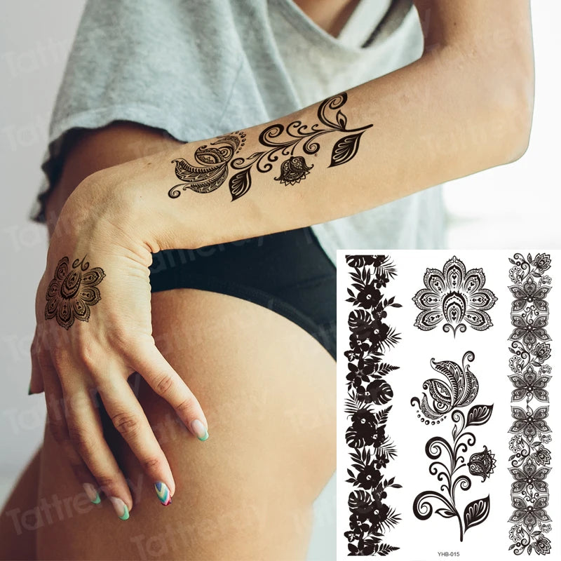 sexy tatoo for women temperary tattoo leg stocking black henna lace tattoo sticker girl water fake tatoo decal big size body art