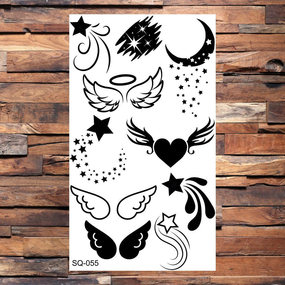 Black Lips Temporary Tattoos For Women Men Realistic Eye Skull Planet String Fake Tattoo Sticker Hand Body Tatoos Hot Sale Small