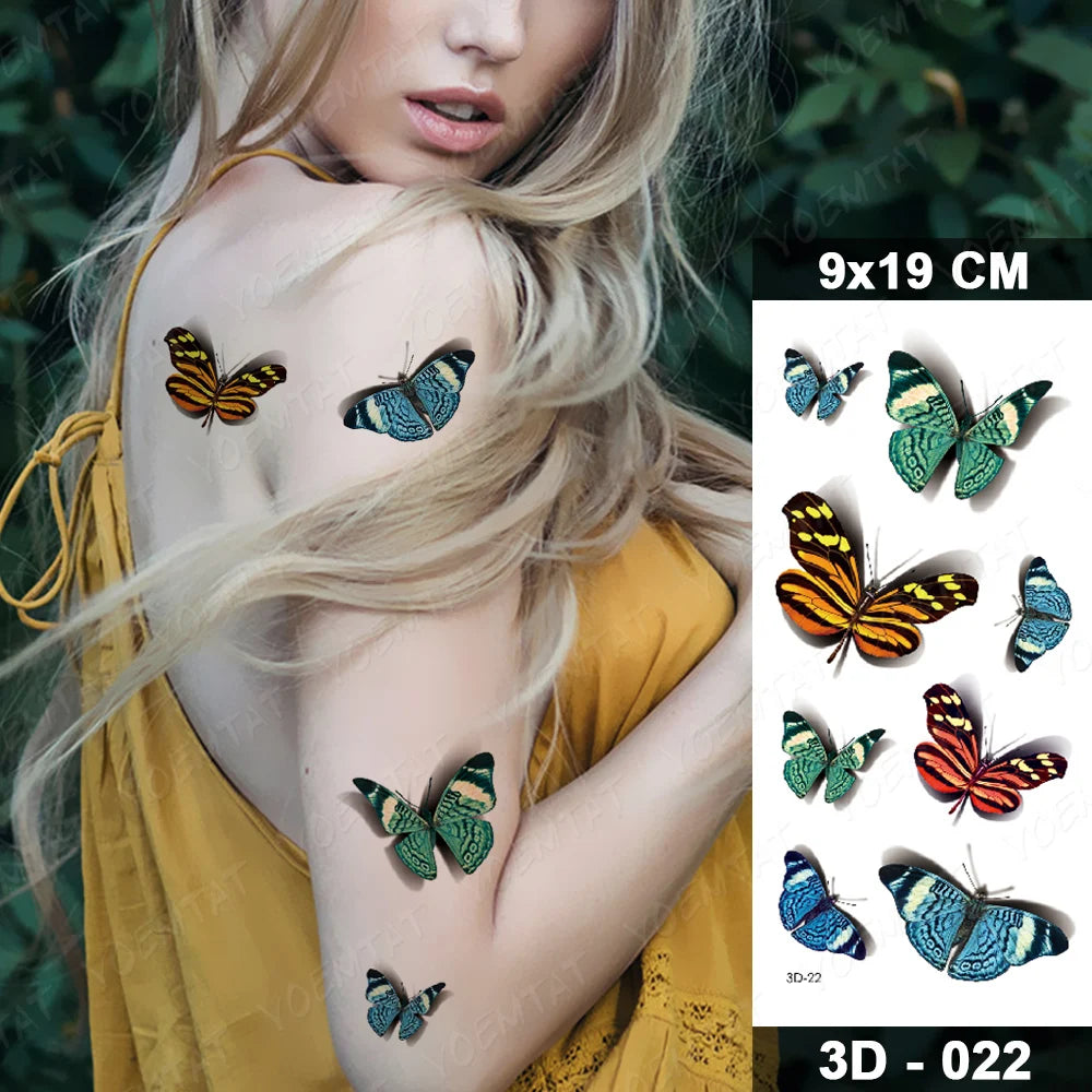 Waterproof Temporary Tattoo Sticker 3D Feather Butterfly Flash Tatoo Wrist shoulder leg Fake Tatto For Body Art Women Girl