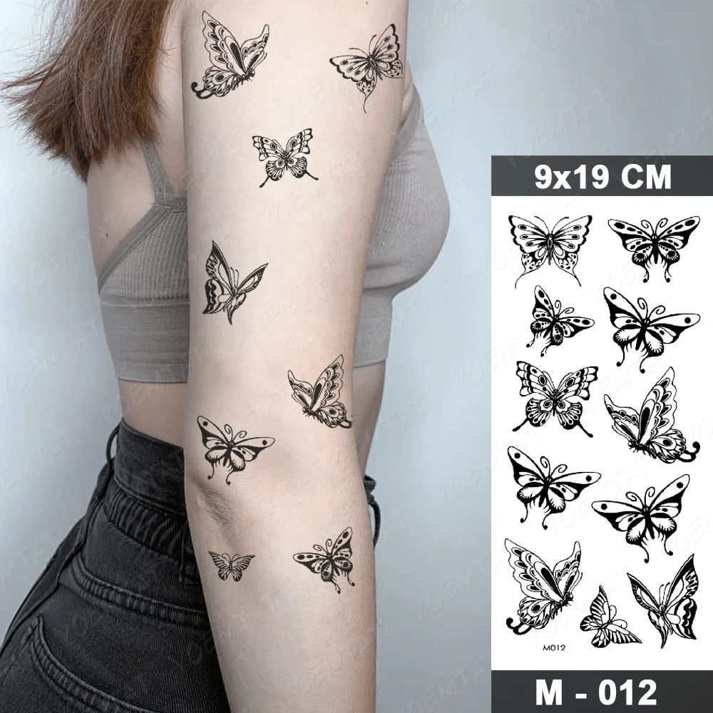 Waterproof Temporary Tattoo Sticker 3D Feather Butterfly Flash Tatoo Wrist shoulder leg Fake Tatto For Body Art Women Girl