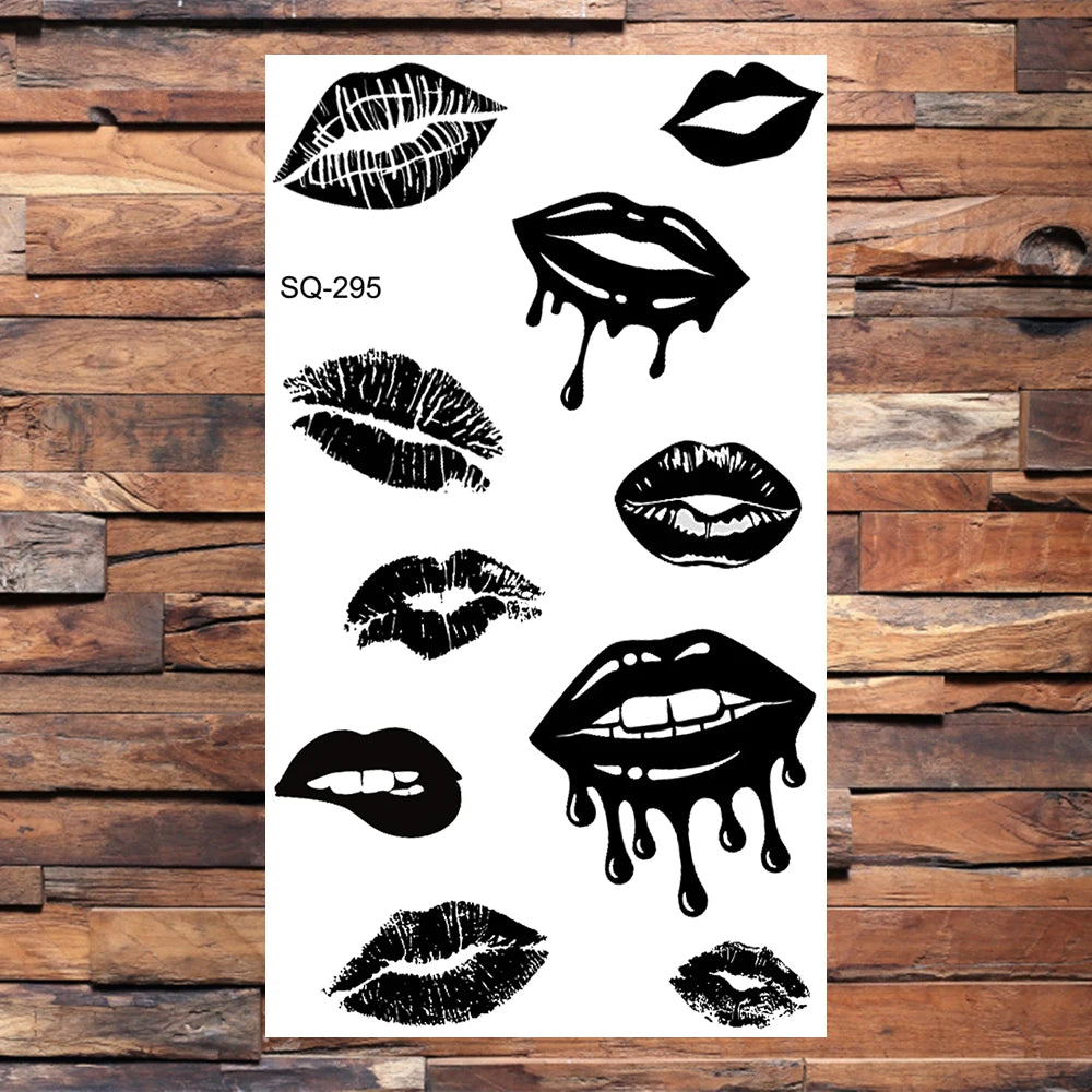 Black Lips Temporary Tattoos For Women Men Realistic Eye Skull Planet String Fake Tattoo Sticker Hand Body Tatoos Hot Sale Small