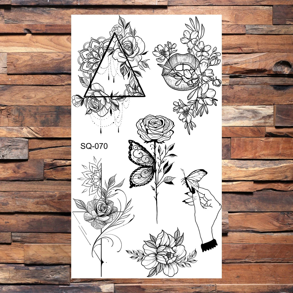Black Lips Temporary Tattoos For Women Men Realistic Eye Skull Planet String Fake Tattoo Sticker Hand Body Tatoos Hot Sale Small