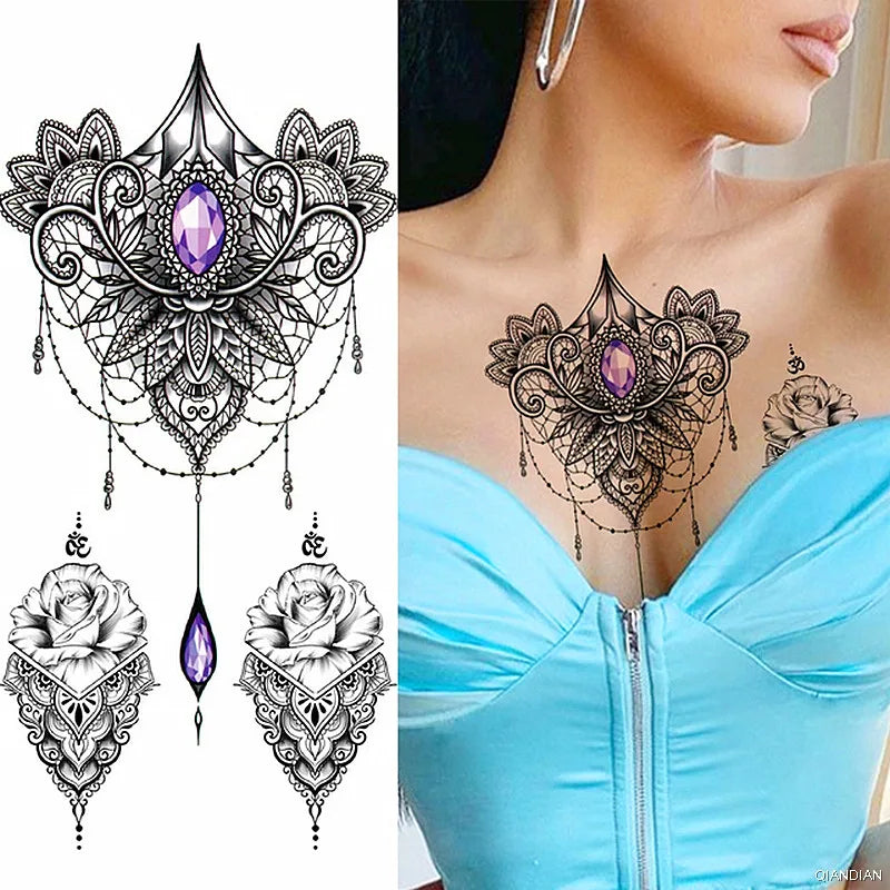 Watercolor Arm Letter Temporary Tattoos Sleeve English Word Lip Print Feather Decorate Realistic Fake Body Women Totem Sticker