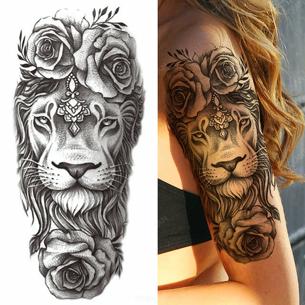 Black Temporary Tattoos Sexy Women Body Arm Art Compass Snake Flower Henna Mandala Waterproof  Character Fake Girl Tatoo Sticker