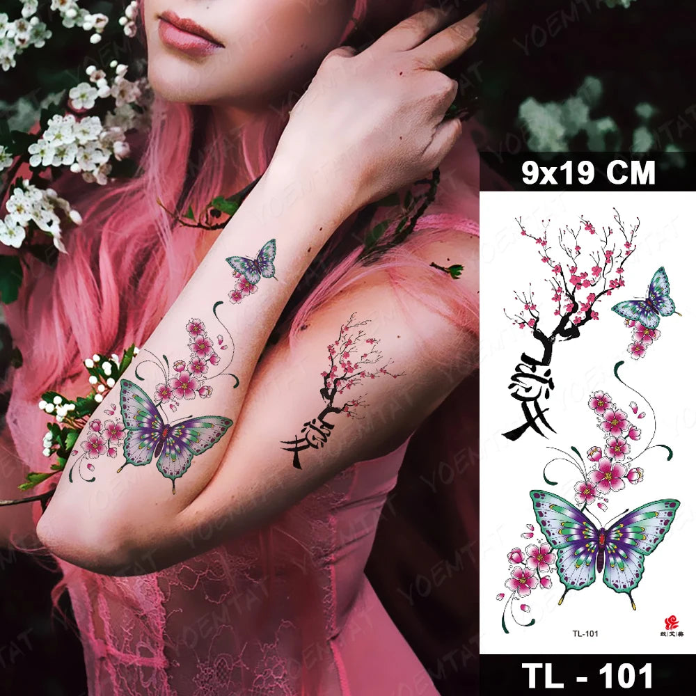Waterproof Temporary Tattoo Sticker 3D Feather Butterfly Flash Tatoo Wrist shoulder leg Fake Tatto For Body Art Women Girl