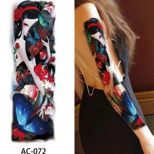 Big Arm Temporary Tattoo Sticker Colorful Peony rose flowers Fake Tattoo Sleeves Flash Tatto Waterproof Body/leg Art paint Women