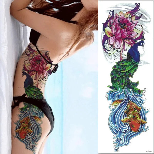 Big Arm Temporary Tattoo Sticker Colorful Peony rose flowers Fake Tattoo Sleeves Flash Tatto Waterproof Body/leg Art paint Women