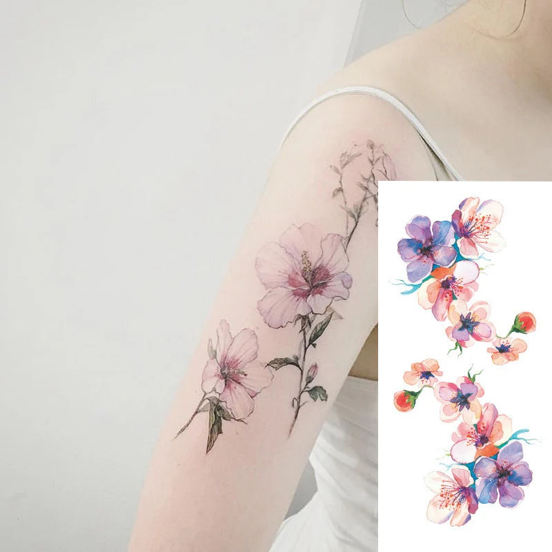 1piece Body art  flash henna tattoo fake temporary tattoos stickers rose peony flowers arm shoulder tattoo waterproof women