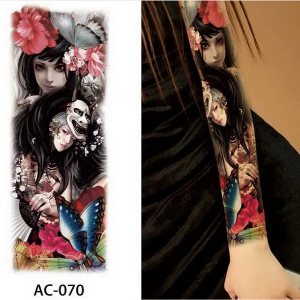Big Arm Temporary Tattoo Sticker Colorful Peony rose flowers Fake Tattoo Sleeves Flash Tatto Waterproof Body/leg Art paint Women