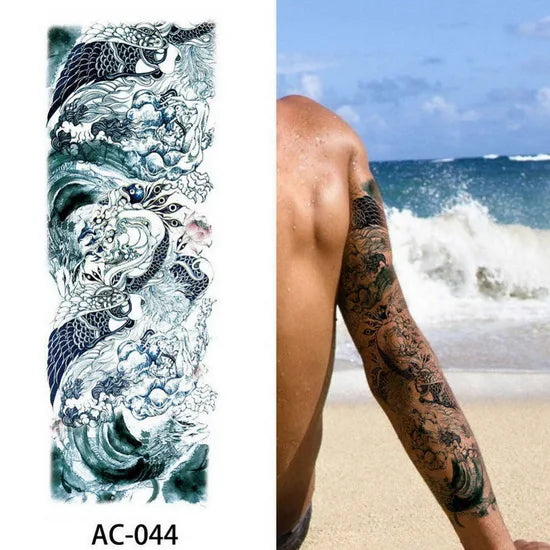 Big Arm Temporary Tattoo Sticker Colorful Peony rose flowers Fake Tattoo Sleeves Flash Tatto Waterproof Body/leg Art paint Women