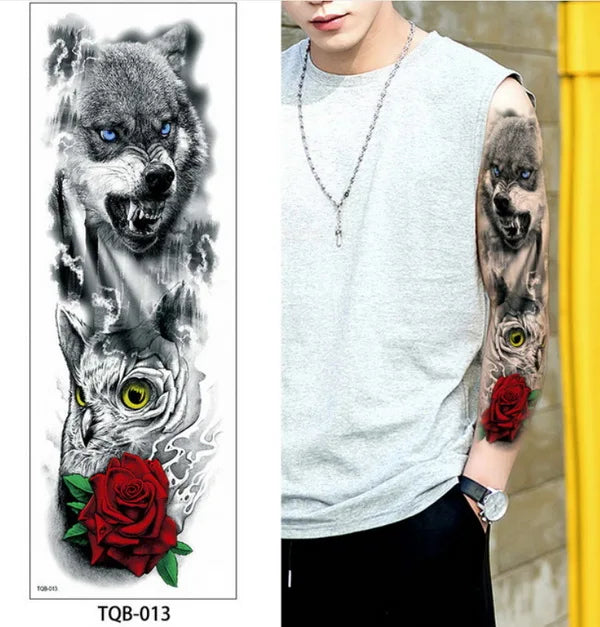 Big Arm Temporary Tattoo Sticker Colorful Peony rose flowers Fake Tattoo Sleeves Flash Tatto Waterproof Body/leg Art paint Women