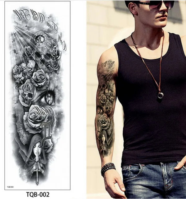 Big Arm Temporary Tattoo Sticker Colorful Peony rose flowers Fake Tattoo Sleeves Flash Tatto Waterproof Body/leg Art paint Women