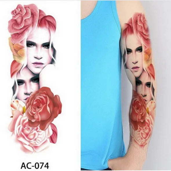 Big Arm Temporary Tattoo Sticker Colorful Peony rose flowers Fake Tattoo Sleeves Flash Tatto Waterproof Body/leg Art paint Women