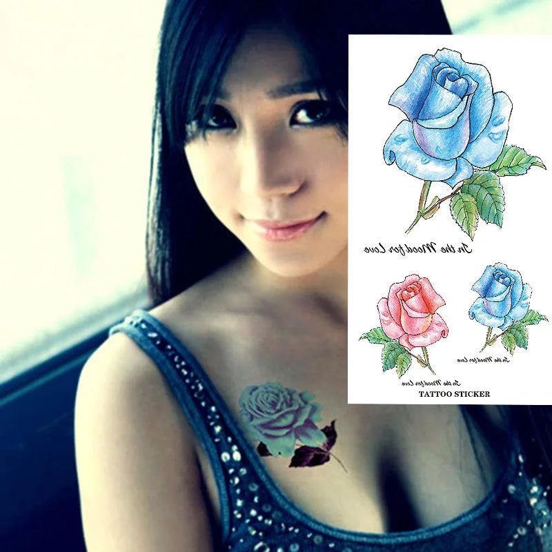 1piece Body art  flash henna tattoo fake temporary tattoos stickers rose peony flowers arm shoulder tattoo waterproof women