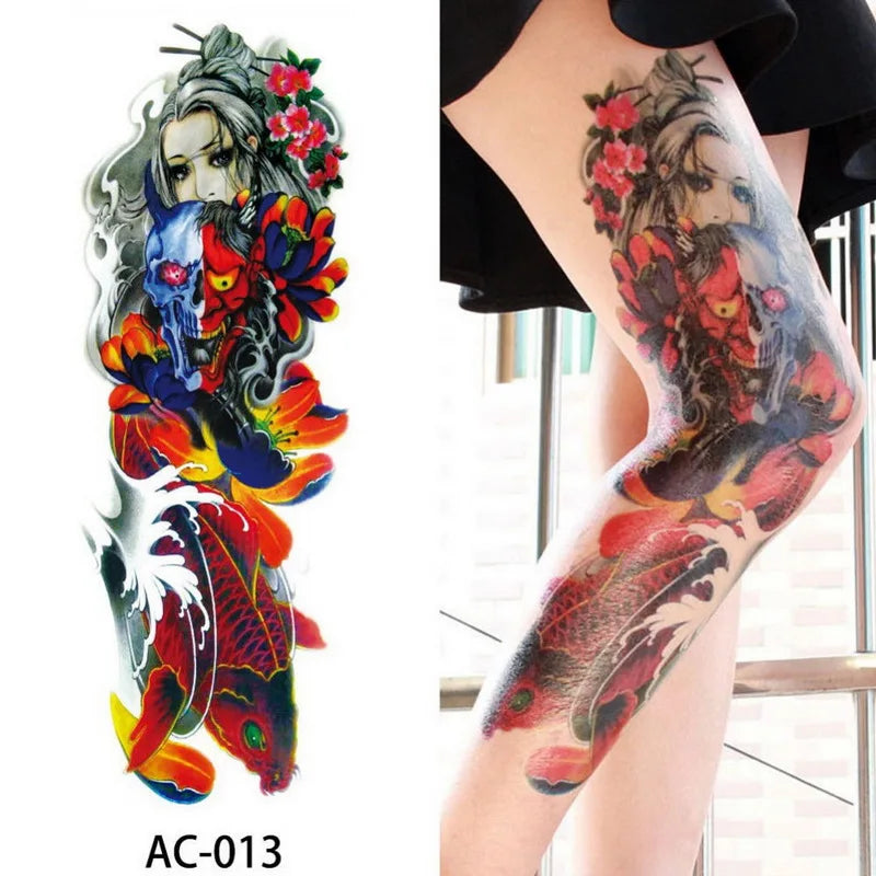 Big Arm Temporary Tattoo Sticker Colorful Peony rose flowers Fake Tattoo Sleeves Flash Tatto Waterproof Body/leg Art paint Women