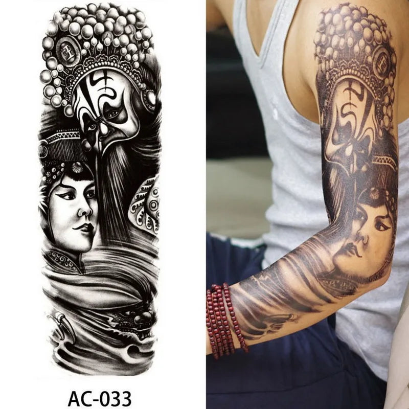 Big Arm Temporary Tattoo Sticker Colorful Peony rose flowers Fake Tattoo Sleeves Flash Tatto Waterproof Body/leg Art paint Women