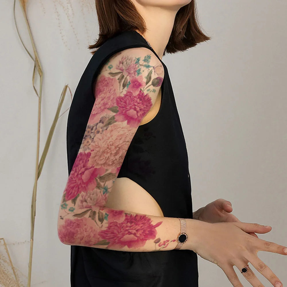 Big Arm Temporary Tattoo Sticker Colorful Peony rose flowers Fake Tattoo Sleeves Flash Tatto Waterproof Body/leg Art paint Women