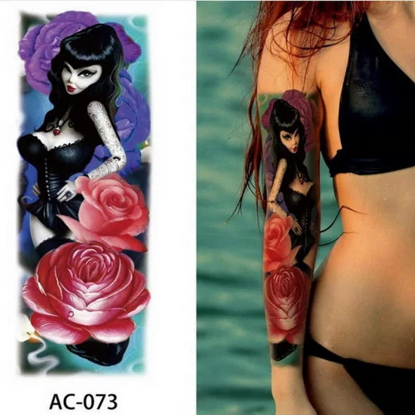 Big Arm Temporary Tattoo Sticker Colorful Peony rose flowers Fake Tattoo Sleeves Flash Tatto Waterproof Body/leg Art paint Women