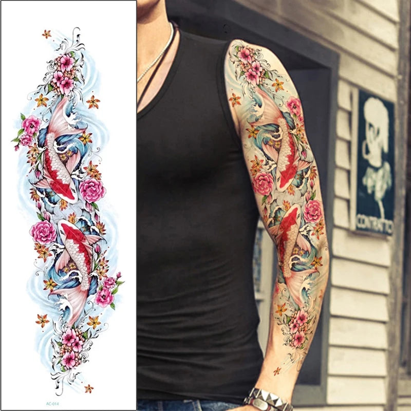 Big Arm Temporary Tattoo Sticker Colorful Peony rose flowers Fake Tattoo Sleeves Flash Tatto Waterproof Body/leg Art paint Women