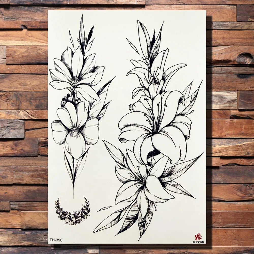 FANRUI Dreamcatcher Butterfly Temporary Tattoo Sticker Geometric Peony Flower Group Sweatpeas Tattoos Body Arm Sexy Fake Tatoo