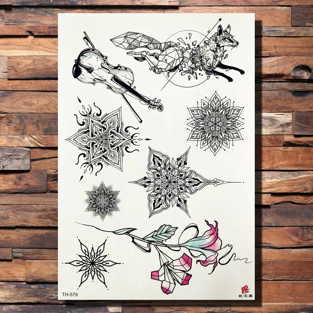 FANRUI Dreamcatcher Butterfly Temporary Tattoo Sticker Geometric Peony Flower Group Sweatpeas Tattoos Body Arm Sexy Fake Tatoo