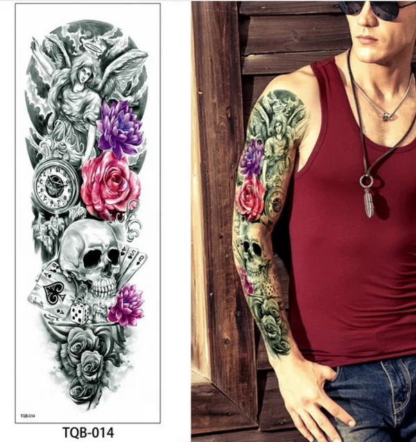 Big Arm Temporary Tattoo Sticker Colorful Peony rose flowers Fake Tattoo Sleeves Flash Tatto Waterproof Body/leg Art paint Women