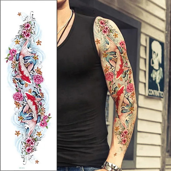 Big Arm Temporary Tattoo Sticker Colorful Peony rose flowers Fake Tattoo Sleeves Flash Tatto Waterproof Body/leg Art paint Women