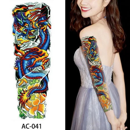 Big Arm Temporary Tattoo Sticker Colorful Peony rose flowers Fake Tattoo Sleeves Flash Tatto Waterproof Body/leg Art paint Women