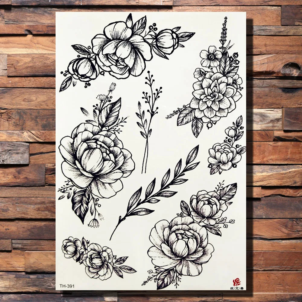 FANRUI Dreamcatcher Butterfly Temporary Tattoo Sticker Geometric Peony Flower Group Sweatpeas Tattoos Body Arm Sexy Fake Tatoo