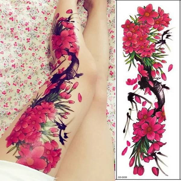 Big Arm Temporary Tattoo Sticker Colorful Peony rose flowers Fake Tattoo Sleeves Flash Tatto Waterproof Body/leg Art paint Women