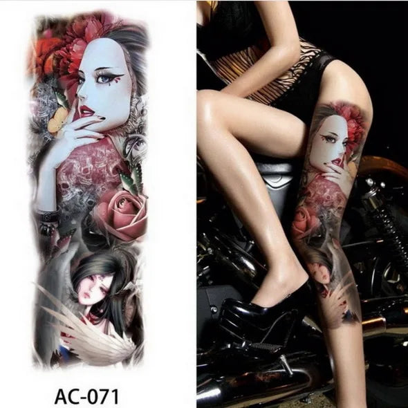 Big Arm Temporary Tattoo Sticker Colorful Peony rose flowers Fake Tattoo Sleeves Flash Tatto Waterproof Body/leg Art paint Women