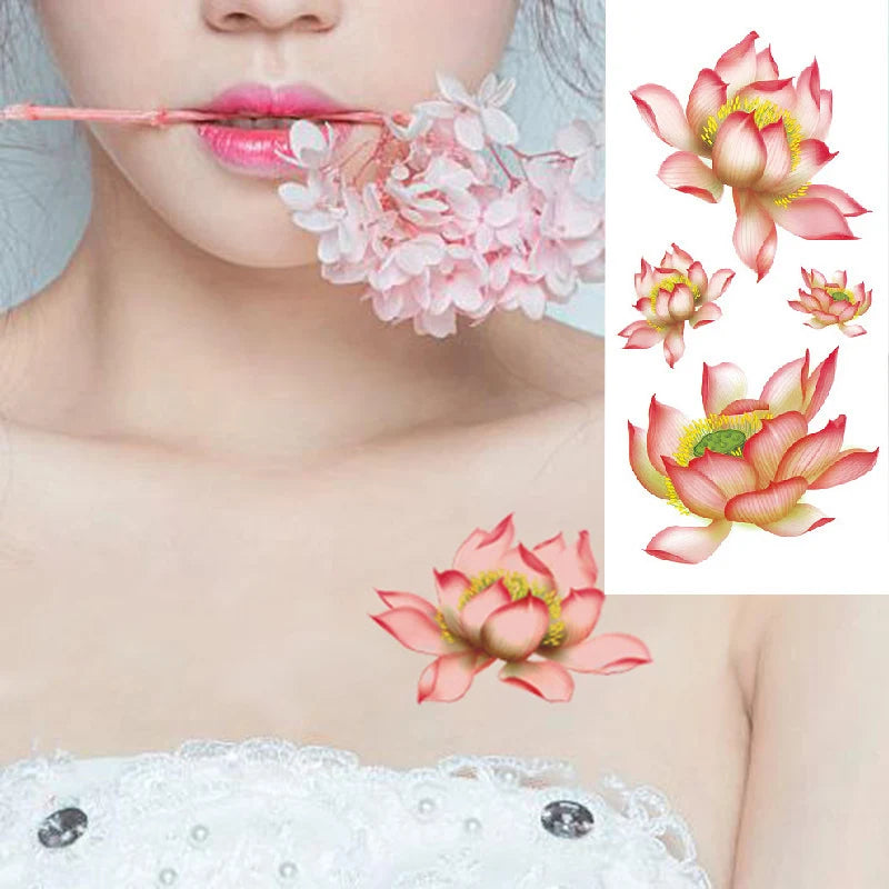 1piece Body art  flash henna tattoo fake temporary tattoos stickers rose peony flowers arm shoulder tattoo waterproof women