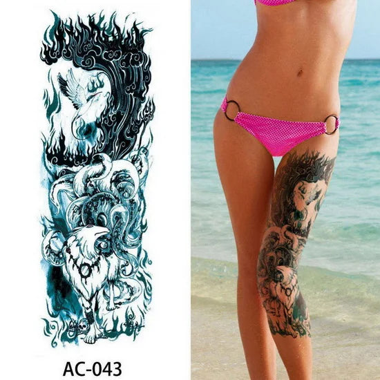 Big Arm Temporary Tattoo Sticker Colorful Peony rose flowers Fake Tattoo Sleeves Flash Tatto Waterproof Body/leg Art paint Women