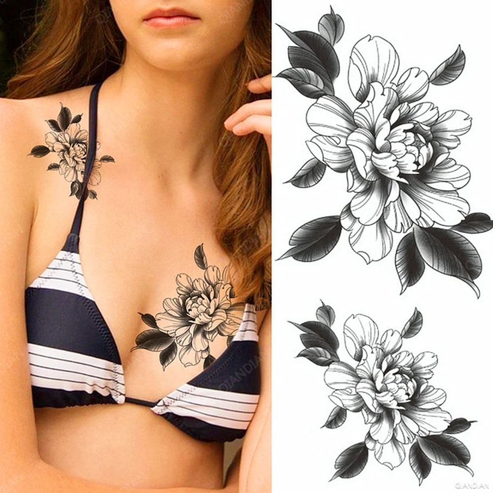 Watercolor Arm Letter Temporary Tattoos Sleeve English Word Lip Print Feather Decorate Realistic Fake Body Women Totem Sticker