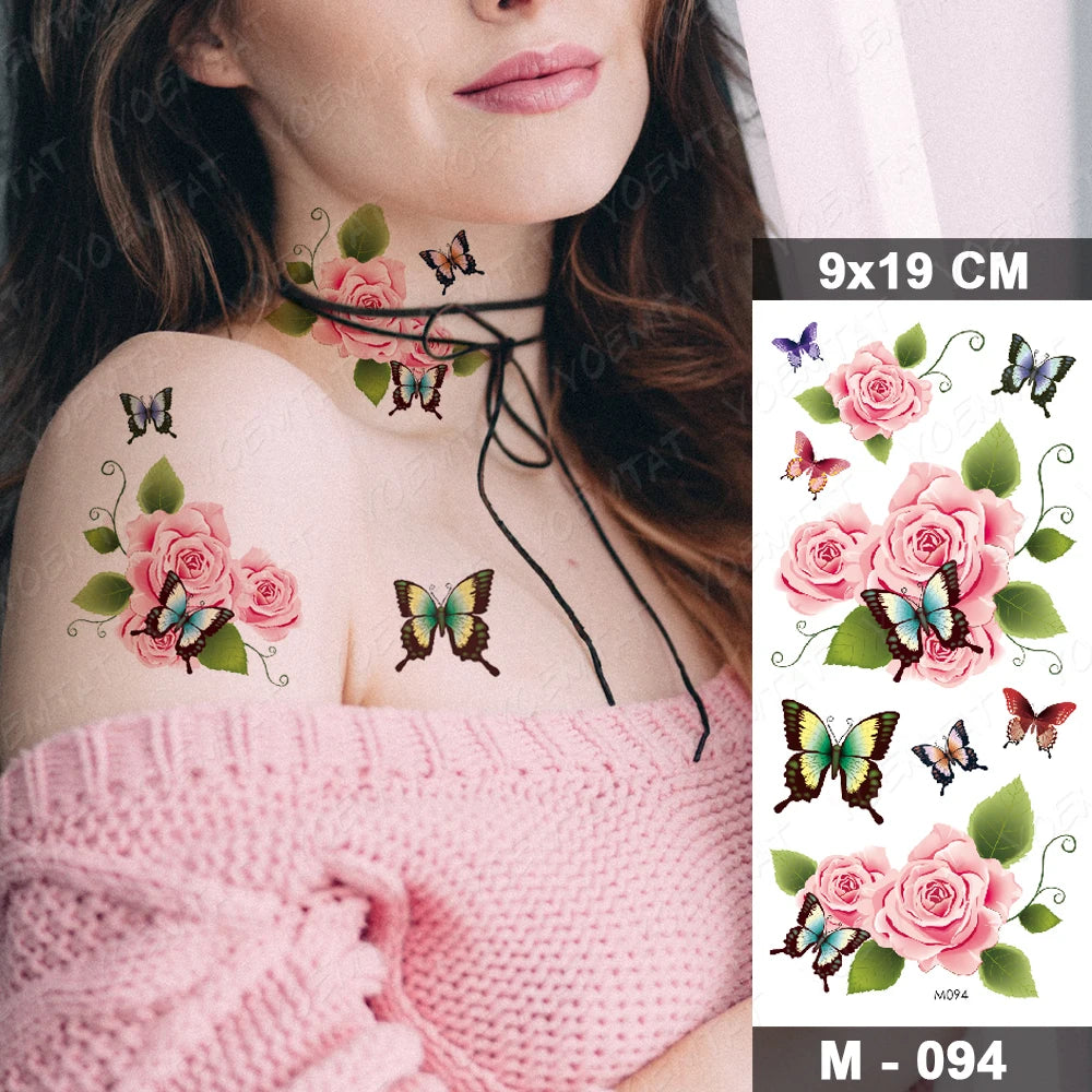 Waterproof Temporary Tattoo Sticker 3D Feather Butterfly Flash Tatoo Wrist shoulder leg Fake Tatto For Body Art Women Girl