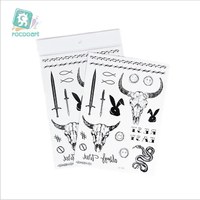 Waterproof Temporary Tattoos For Men Fake Sticker Sleeve Body Art Face Back Bull Skull Eye Animal Stuff Transfer Stickers T1886