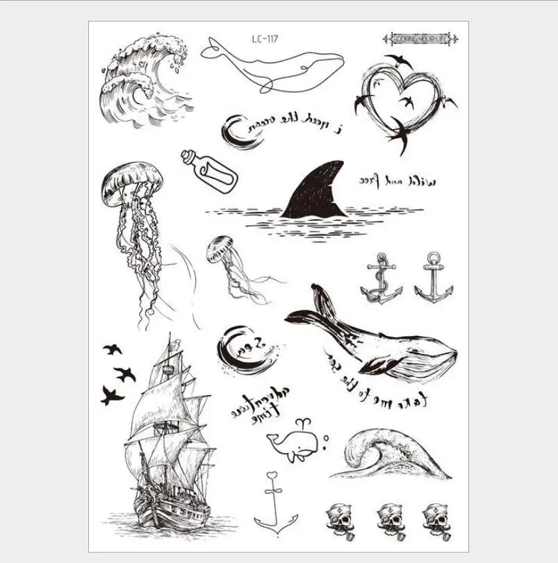 Waterproof Temporary Tattoos For Men Fake Sticker Sleeve Body Art Face Back Bull Skull Eye Animal Stuff Transfer Stickers T1886