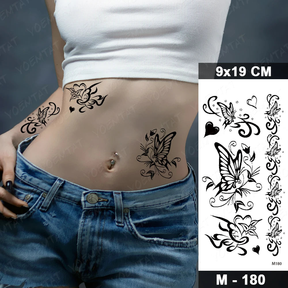 Waterproof Temporary Tattoo Sticker 3D Feather Butterfly Flash Tatoo Wrist shoulder leg Fake Tatto For Body Art Women Girl