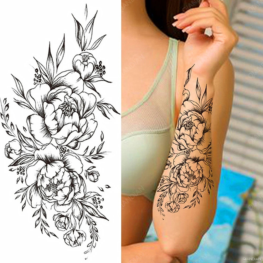 Watercolor Arm Letter Temporary Tattoos Sleeve English Word Lip Print Feather Decorate Realistic Fake Body Women Totem Sticker